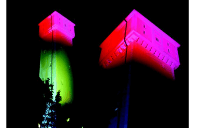 Probebeleuchtung des Ismaninger Wasserturms – 1. August 2004