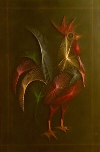 Hahn, rooster, Fadenbilder, nagelbilder, Ismaning, Risinger, Robert, erro