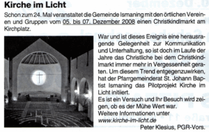 Kirche im Licht, Risinger, Robert, Stemmer, Michaela, Wahler, Ismaning, Kirche, Weihnachtsmarkt, Klesius,