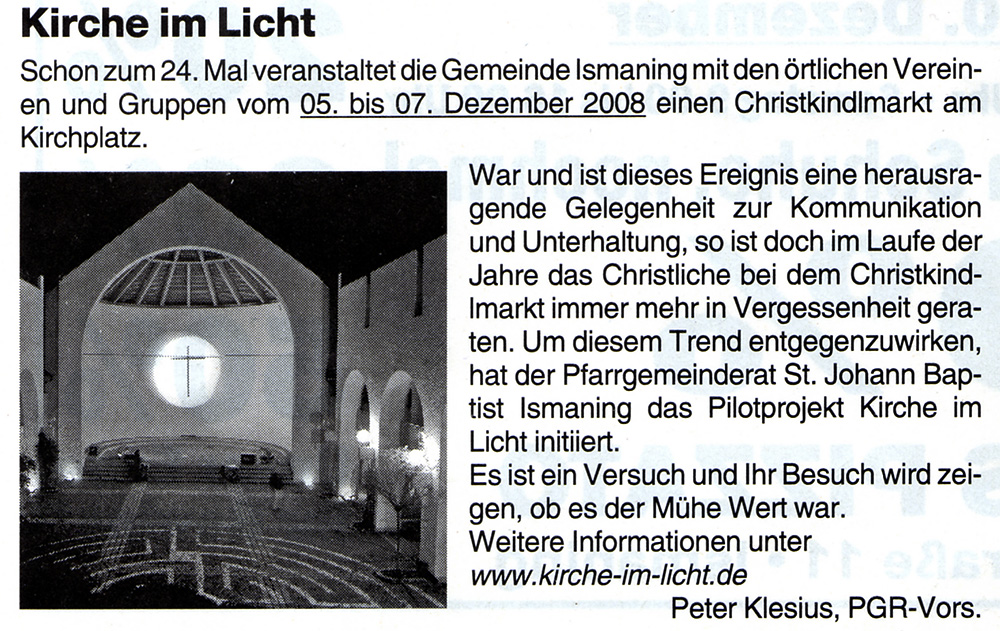 Ortsnachrichten vom 05.12.2008 – Kirche im Licht