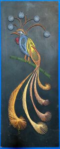Paradiesvogel, Fadenbilder, nagelbild, Risinger, Robert, Erro, Ismaning, Kunst, kreativ, licht&kunst e.V.