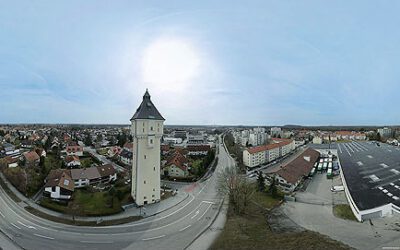 ÜBER ISMANING. Eine Fotoinstallation erdgebundener 360 Grad Panoramabilder aus 36 Metern Höhe in 36 Stationen